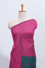 Borderless purple south cotton saree with contrast striped pallu and tassels