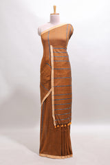 Mustard striped south cotton saree with contrast border and blouse