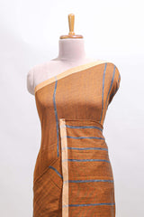 Mustard striped south cotton saree with contrast border and blouse