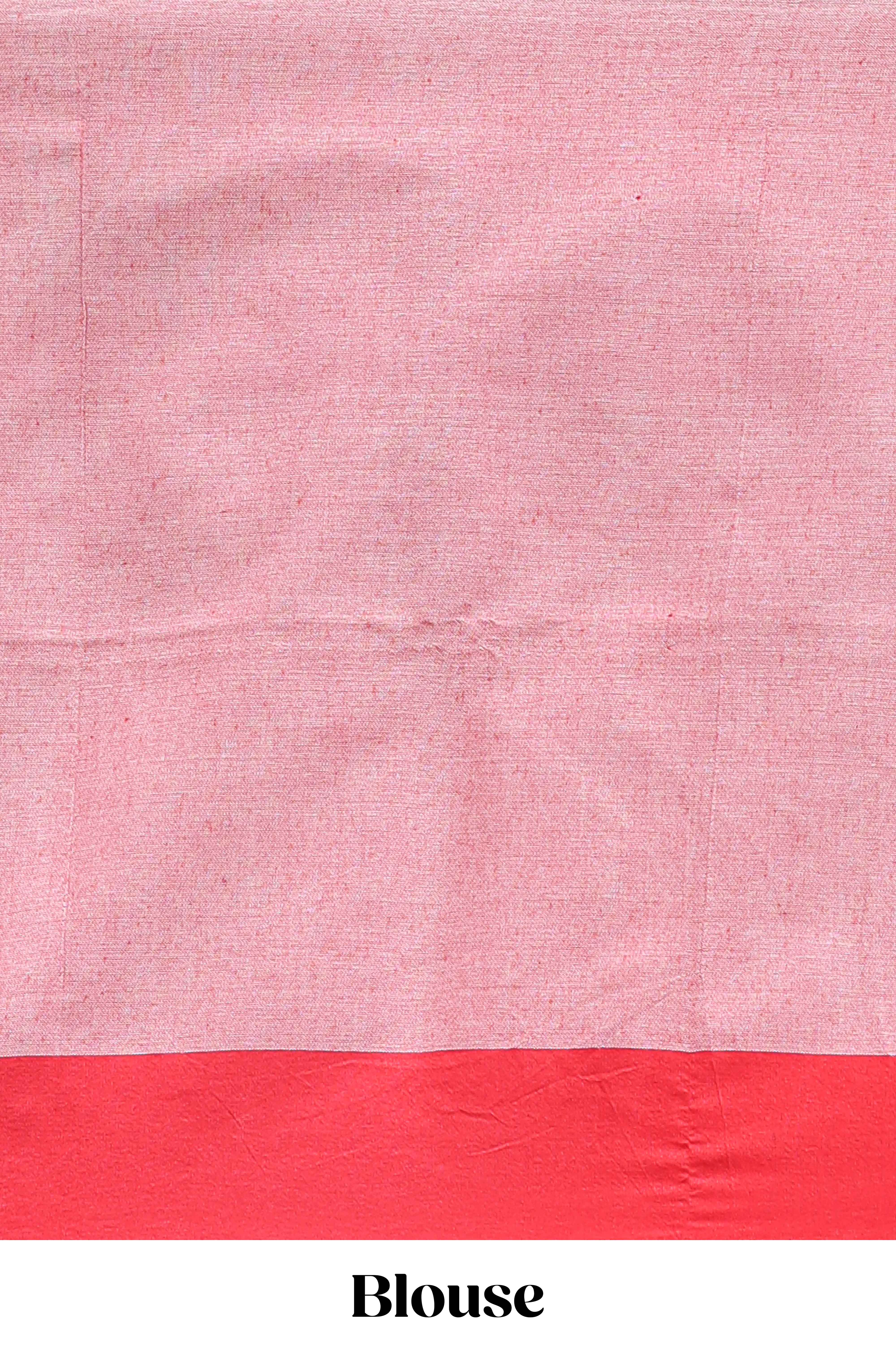 White ikkat style floral design south cotton saree with contrast border and blouse