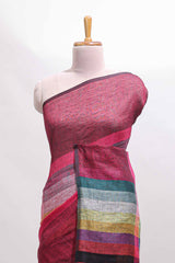 Multi color striped south cotton saree with contrast border and matching blouse