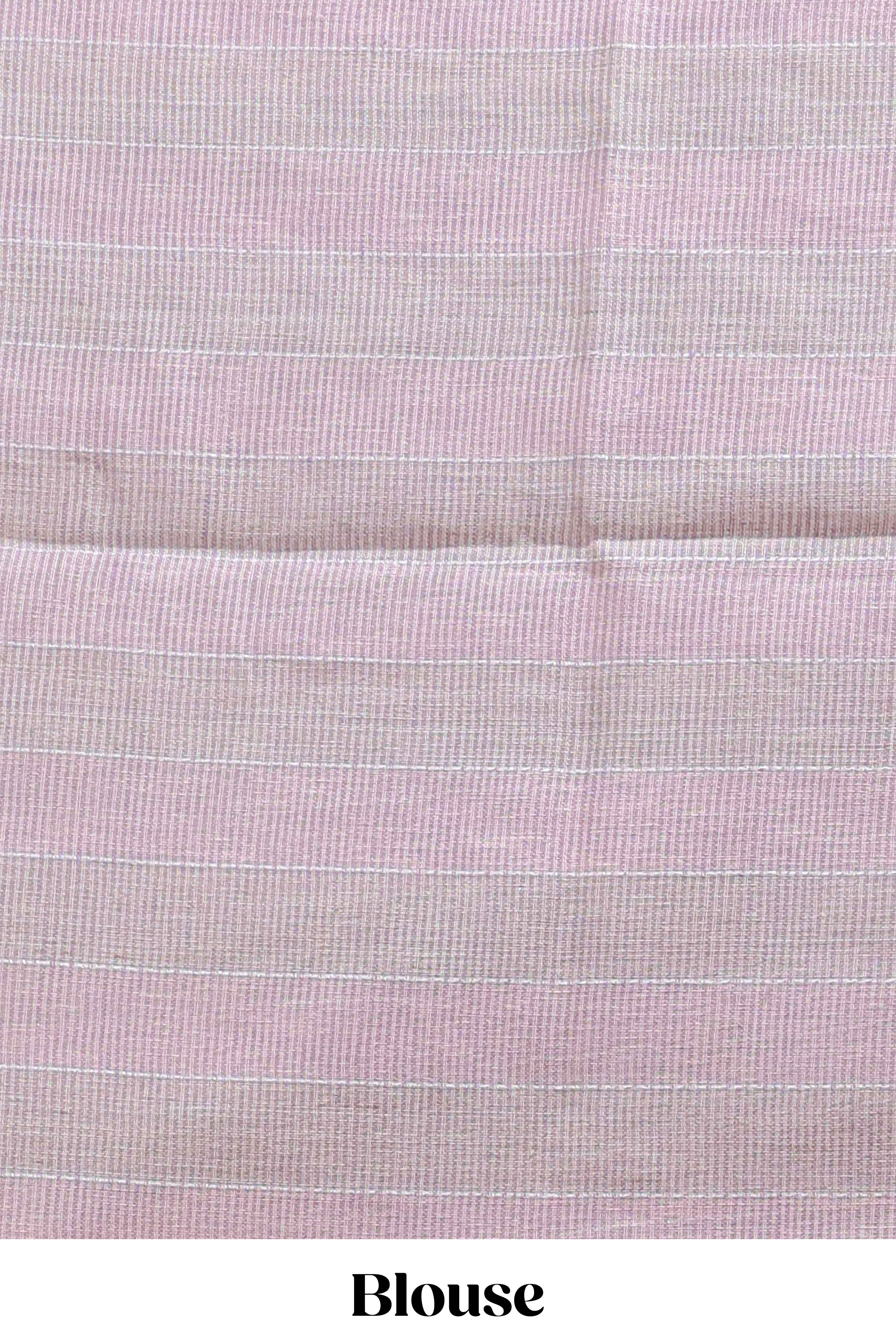 Lavender striped south cotton saree with self silver zari border and matching blouse