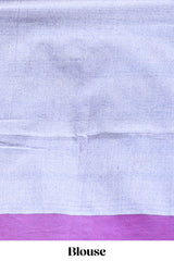 Beige ikkat style motifs south cotton saree with contrast border and blouse
