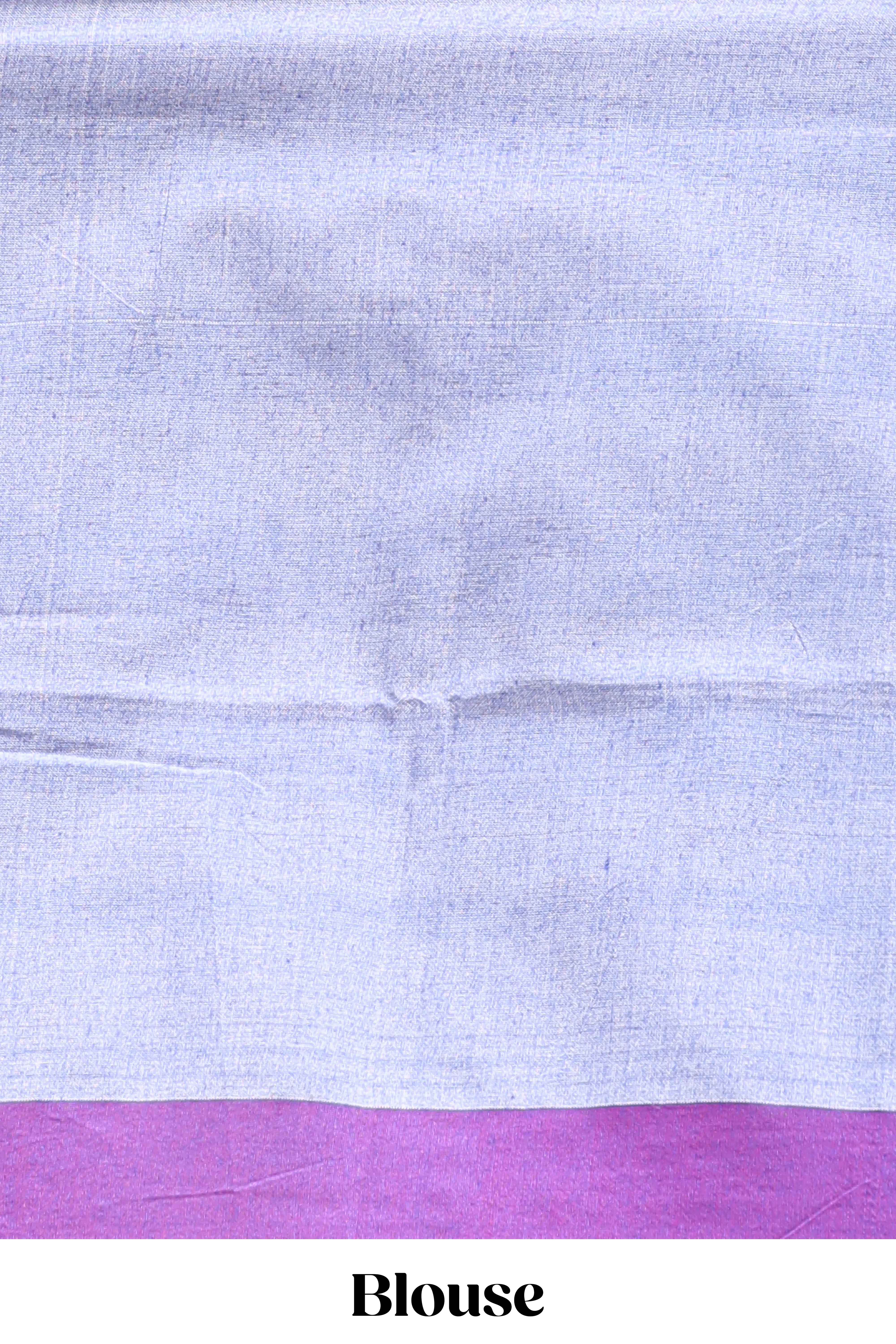 Beige ikkat style motifs south cotton saree with contrast border and blouse