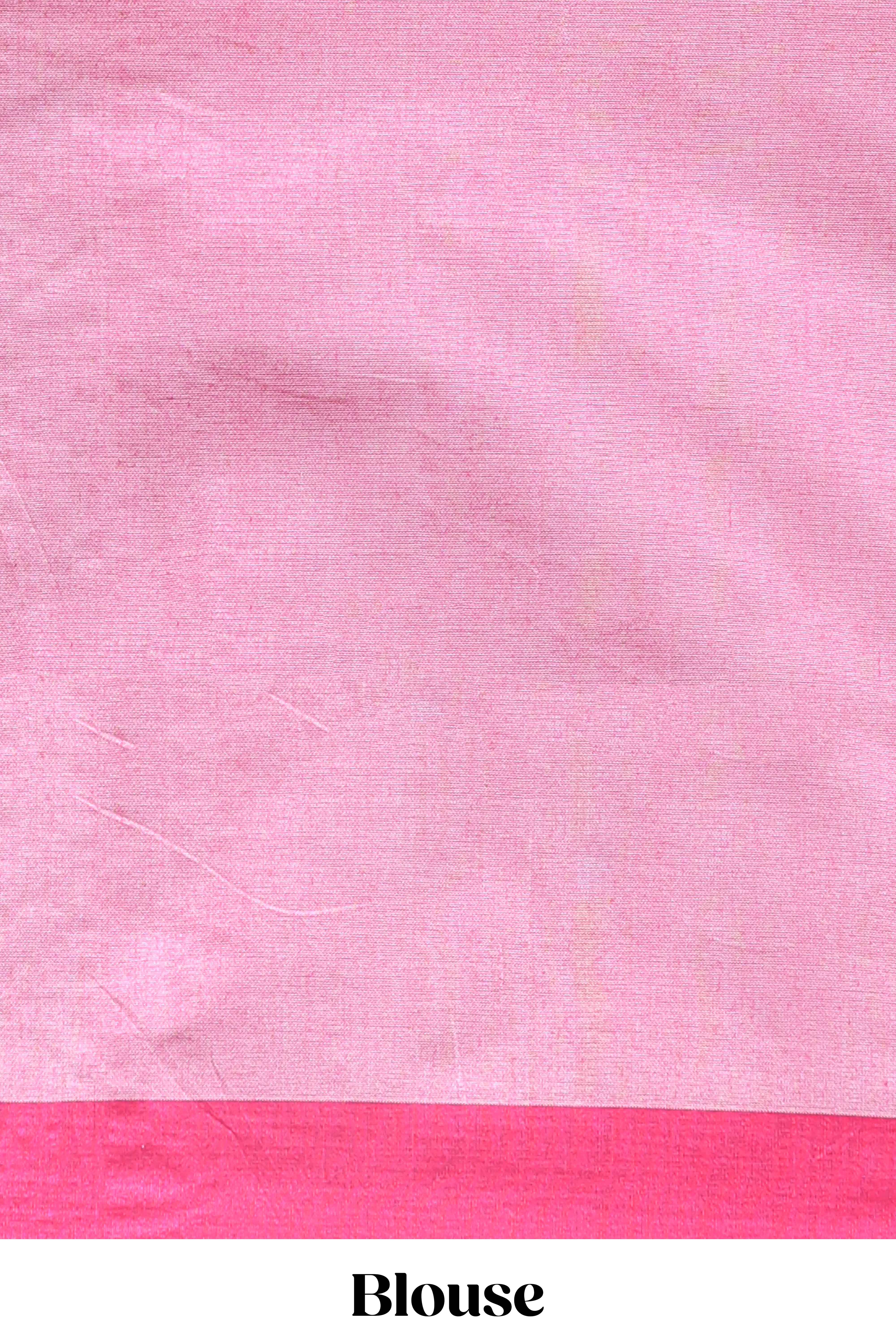 Light Blue & Pink Floral Woven Sothu Cotton Saree with Tassels