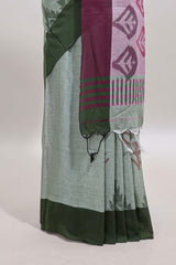 Green & Purple Floral Woven Sothu Cotton Saree with Tassels