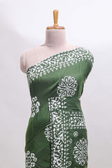 Green shibori printed floral design south cotton sarees with self border and contrast printed blouse