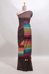 Multi color striped south cotton sarees with contrast border and matching blouse