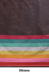 Multi color striped south cotton sarees with contrast border and matching blouse