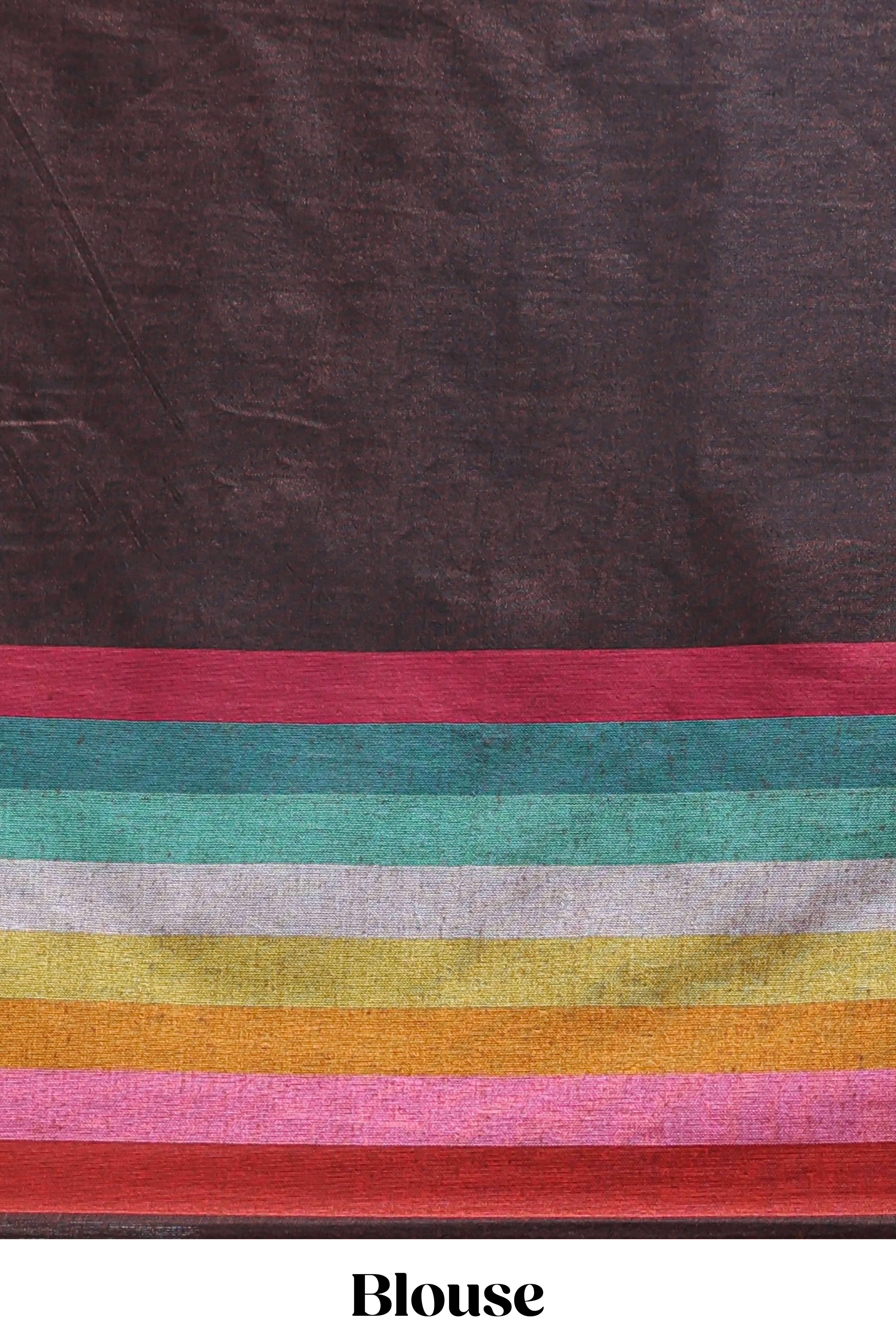 Multi color striped south cotton sarees with contrast border and matching blouse