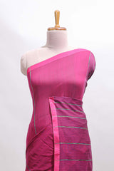Pink striped south cotton sarees with self border and contrast printed blouse