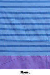 Blue striped south cotton sarees with contrast border and matching striped blouse