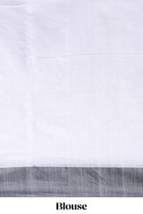 White geometric motifs south cotton sarees with contrast border and matching blouse