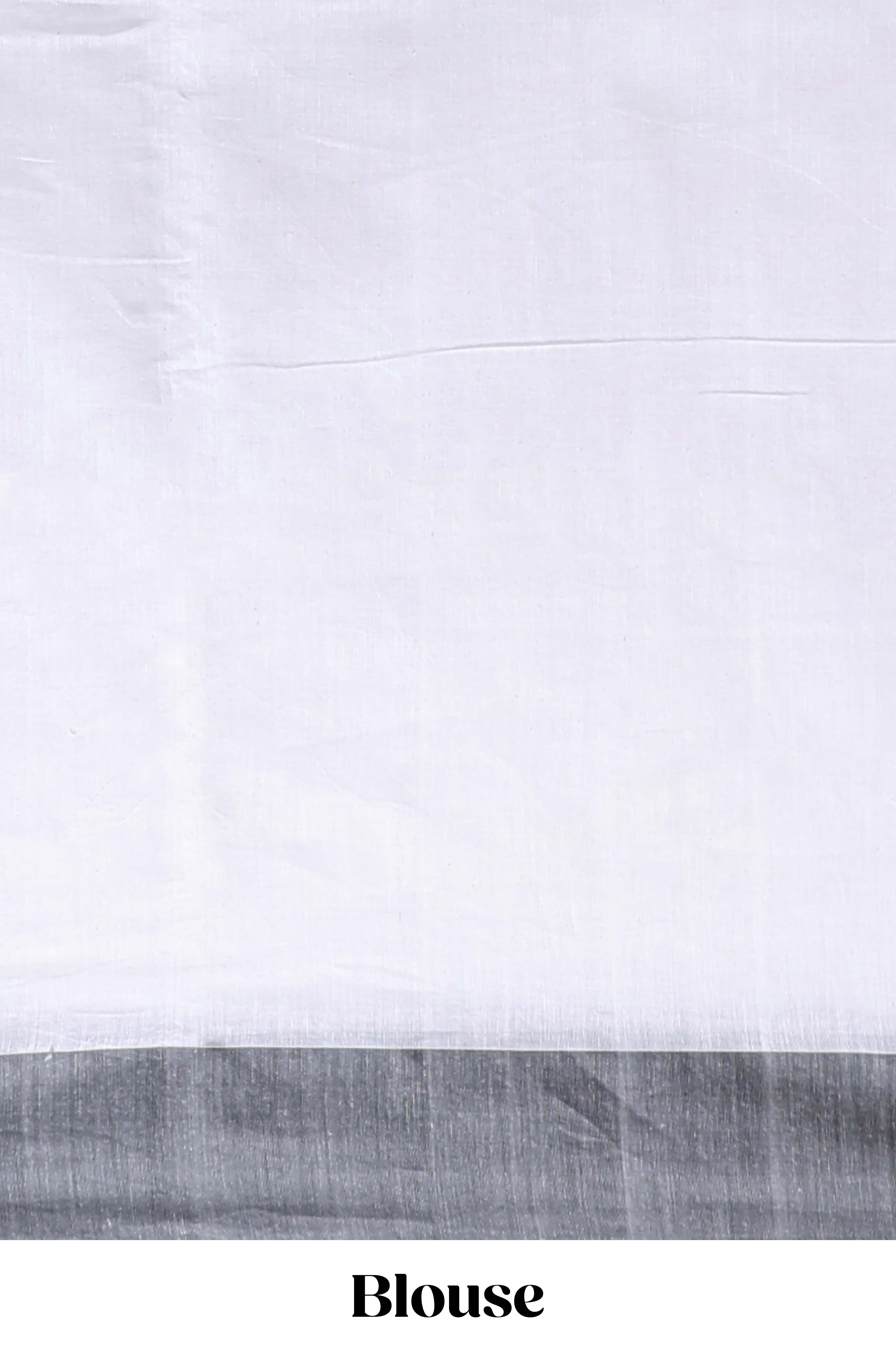 White geometric motifs south cotton sarees with contrast border and matching blouse