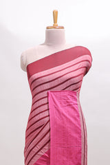 Pink striped south cotton sarees with contrast border and matching blouse