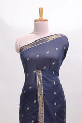 Blue zari motifs south cotton sarees with self border and matching blouse