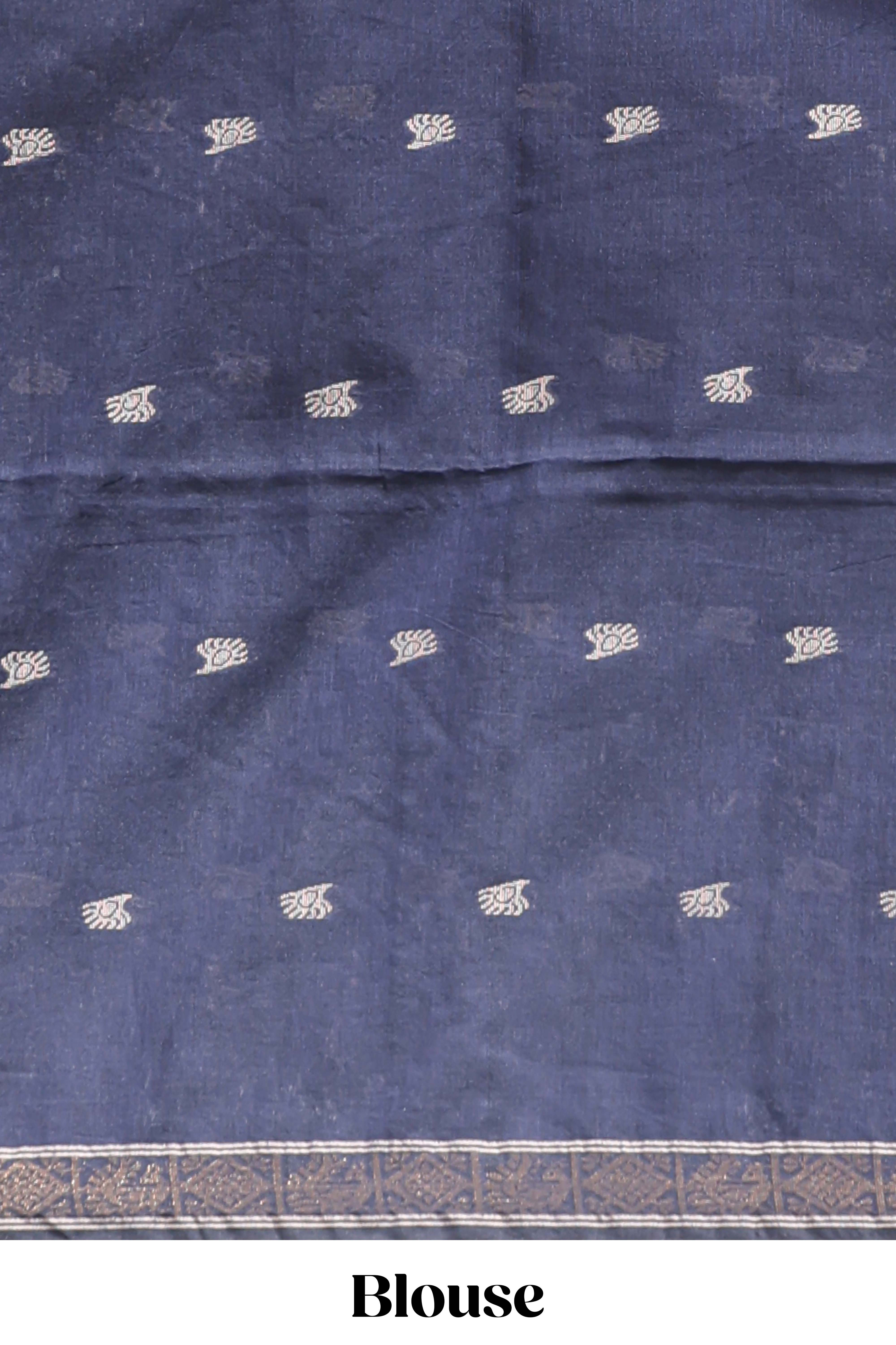 Blue zari motifs south cotton sarees with self border and matching blouse