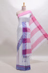White checked south cotton sarees with contrast border and striped blouse
