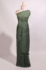 Dark green plain south cotton sarees with contrast floral printed blouse