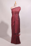 Wine red plain south cotton sarees with contrast warli printed blouse