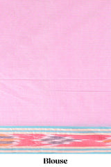 Pastel pink south cotton saree body with woven buttasborder featuring multicolour Ikat patterns woven pallu with a matching blouse