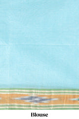 Pastel blue south cotton saree body with woven buttasborder featuring multicolour Ikat patterns woven pallu with a matching blouse