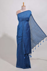 Navy blue plain south cotton sarees with contrastwarli printed blouse
