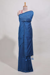 Navy blue plain south cotton sarees with contrastwarli printed blouse