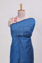 Navy blue plain south cotton sarees with contrastwarli printed blouse