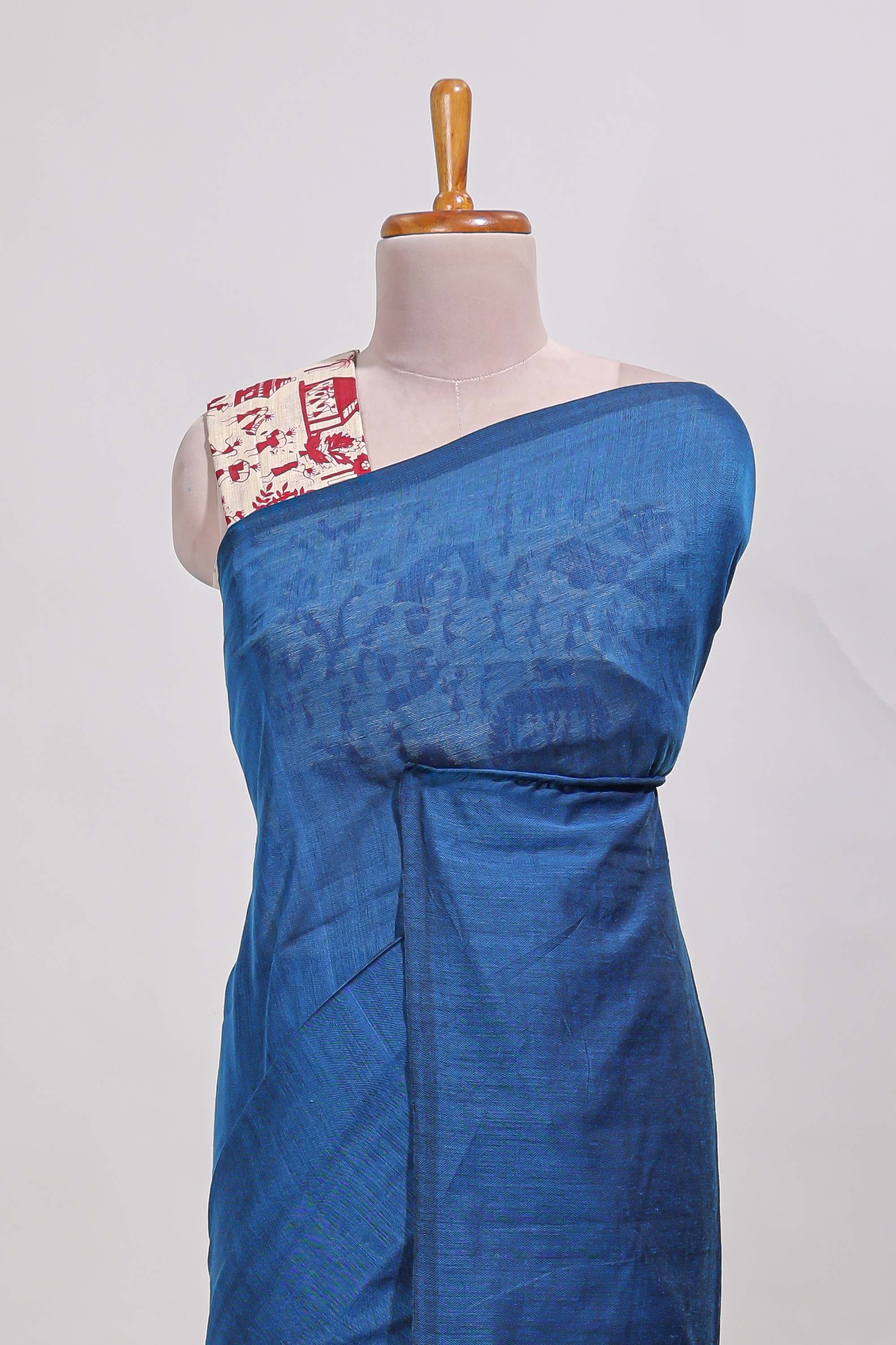 Navy blue plain south cotton sarees with contrastwarli printed blouse