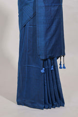 Navy blue plain south cotton sarees with contrastwarli printed blouse