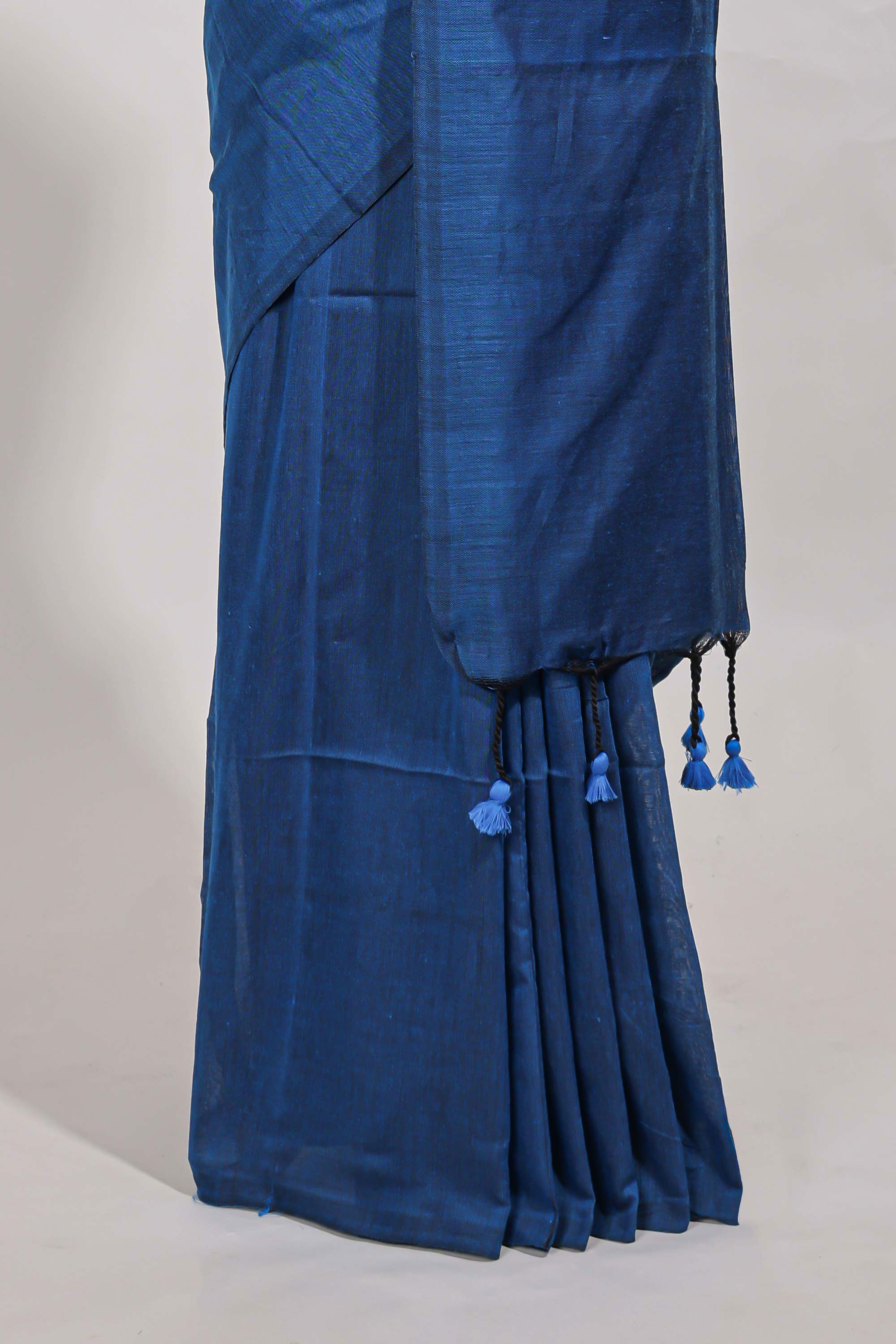 Navy blue plain south cotton sarees with contrastwarli printed blouse