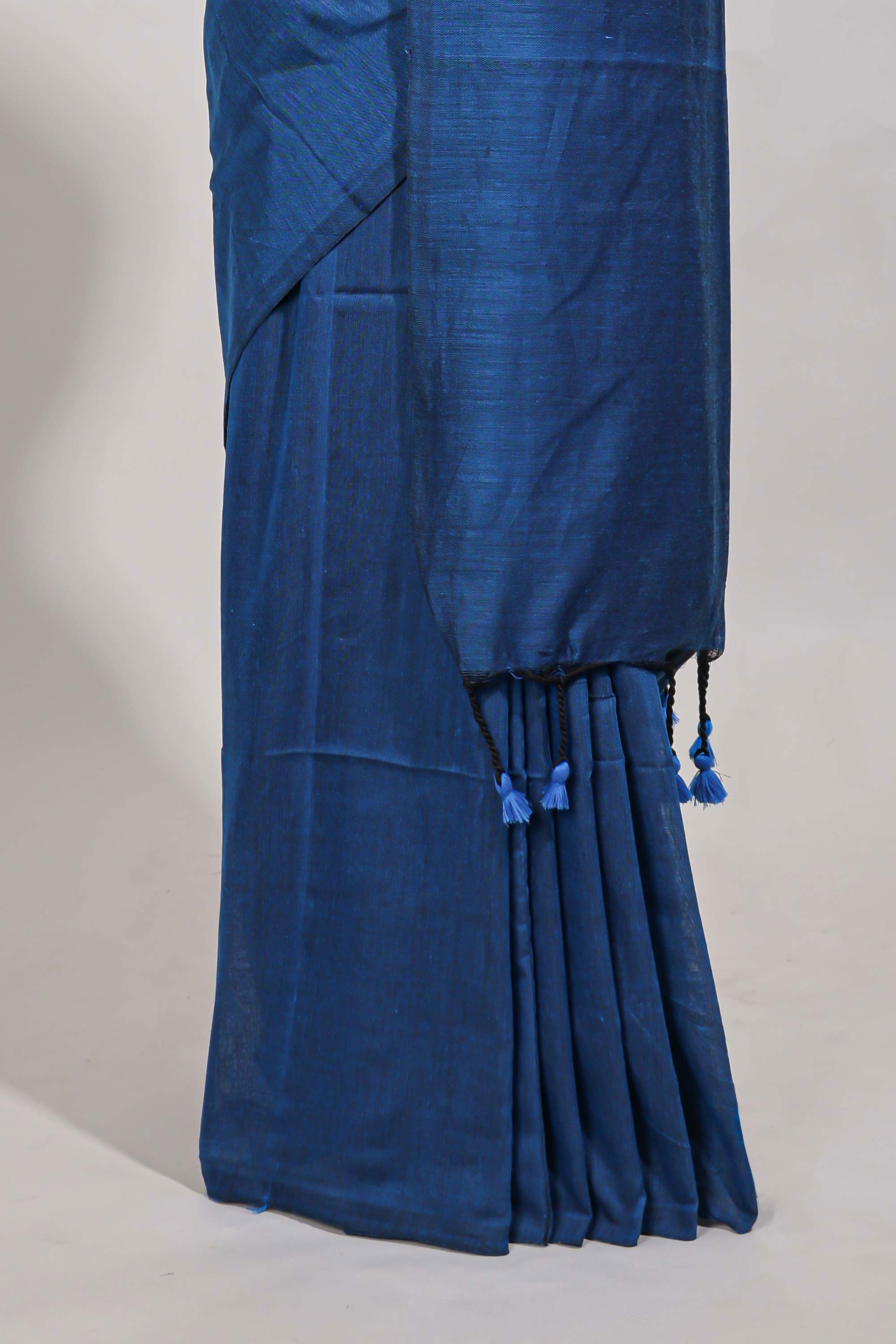 Navy blue plain south cotton sarees with contrastwarli printed blouse