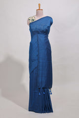 Navy blue plain south cotton sarees with contrastwarli printed blouse