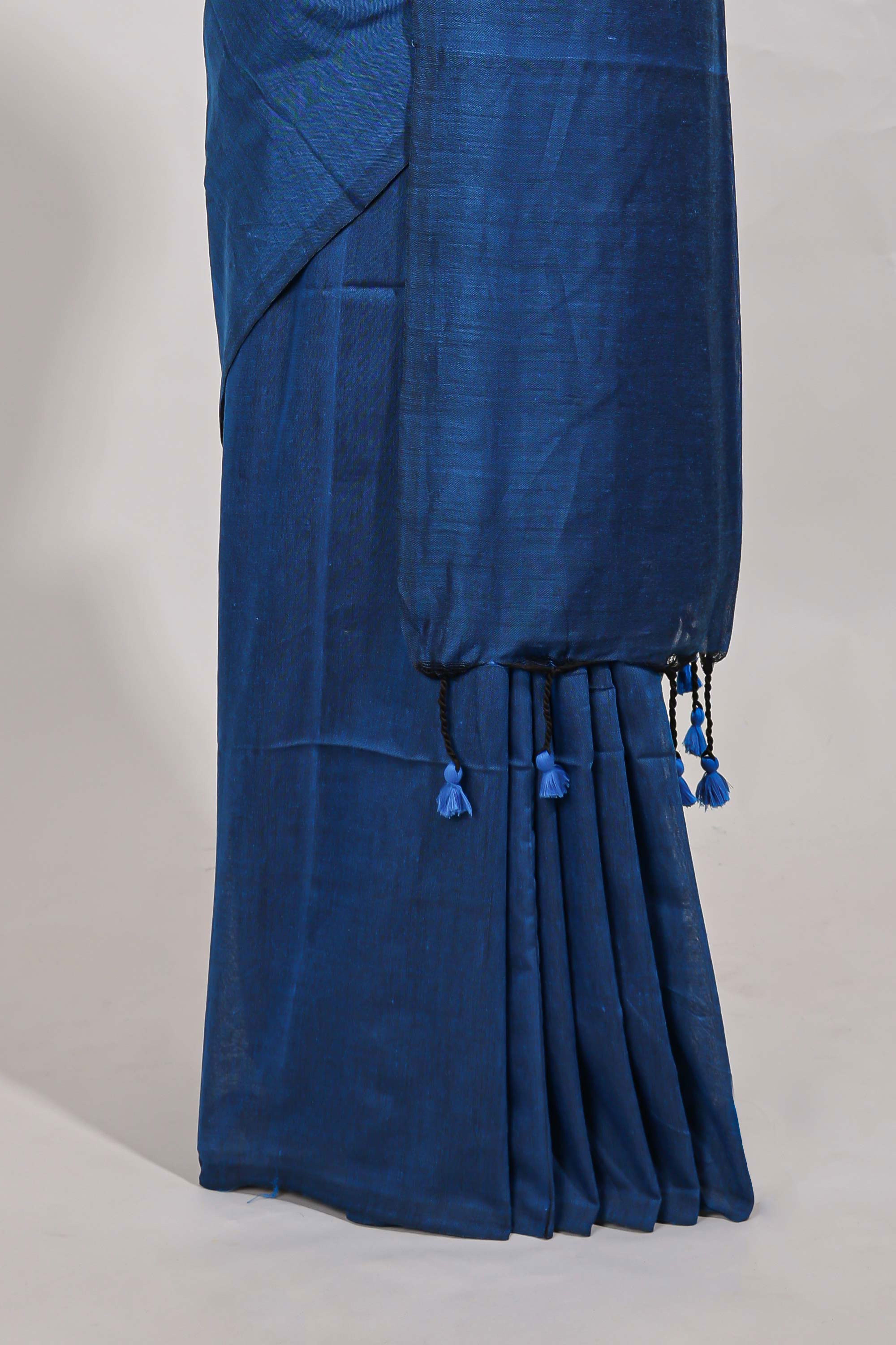 Navy blue plain south cotton sarees with contrastwarli printed blouse