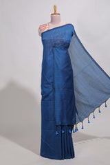 Navy blue plain south cotton sarees with contrastwarli printed blouse
