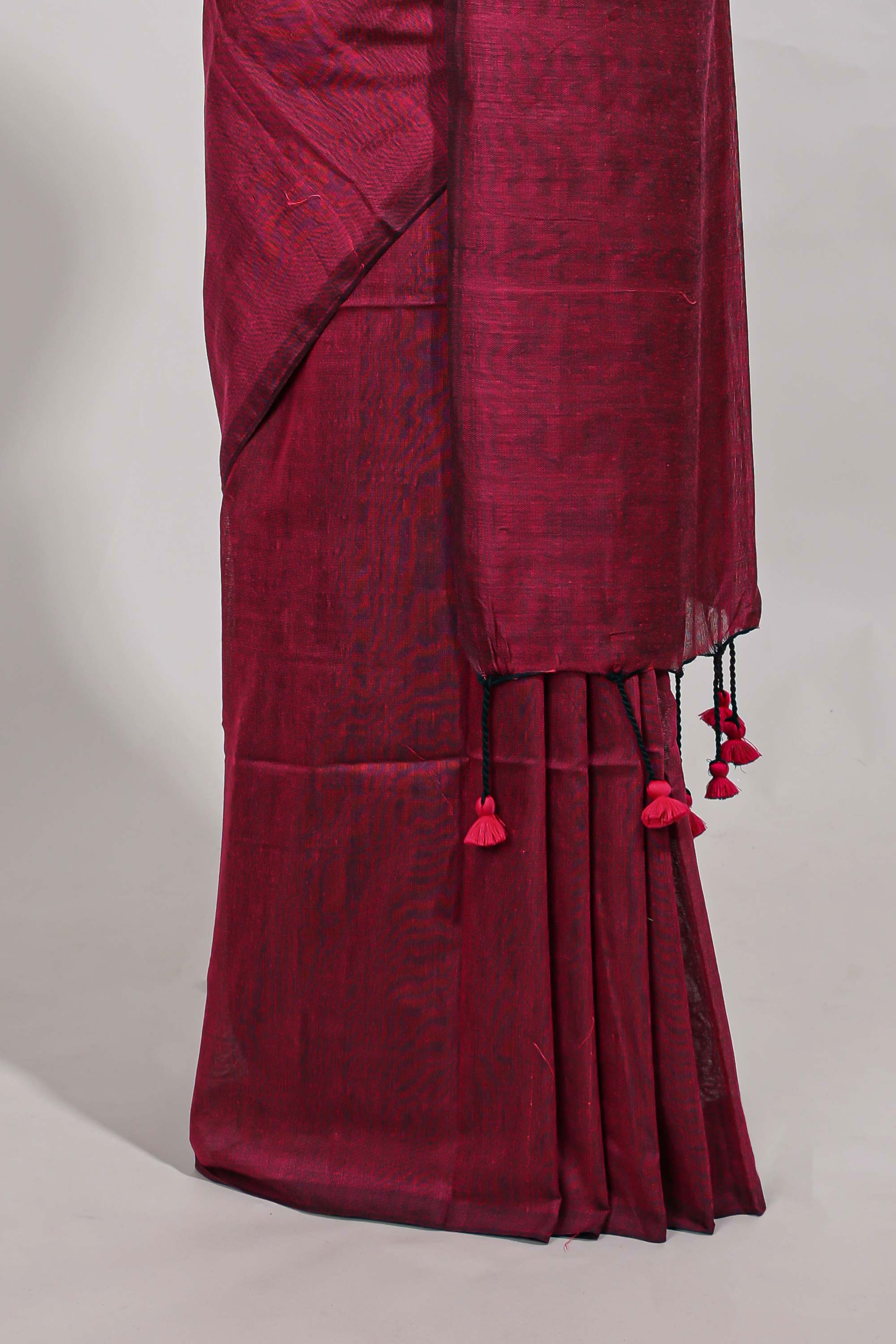 Rani pinkplain south cotton sarees with contrastwarli printed blouse