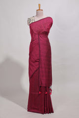 Rani pinkplain south cotton sarees with contrastwarli printed blouse