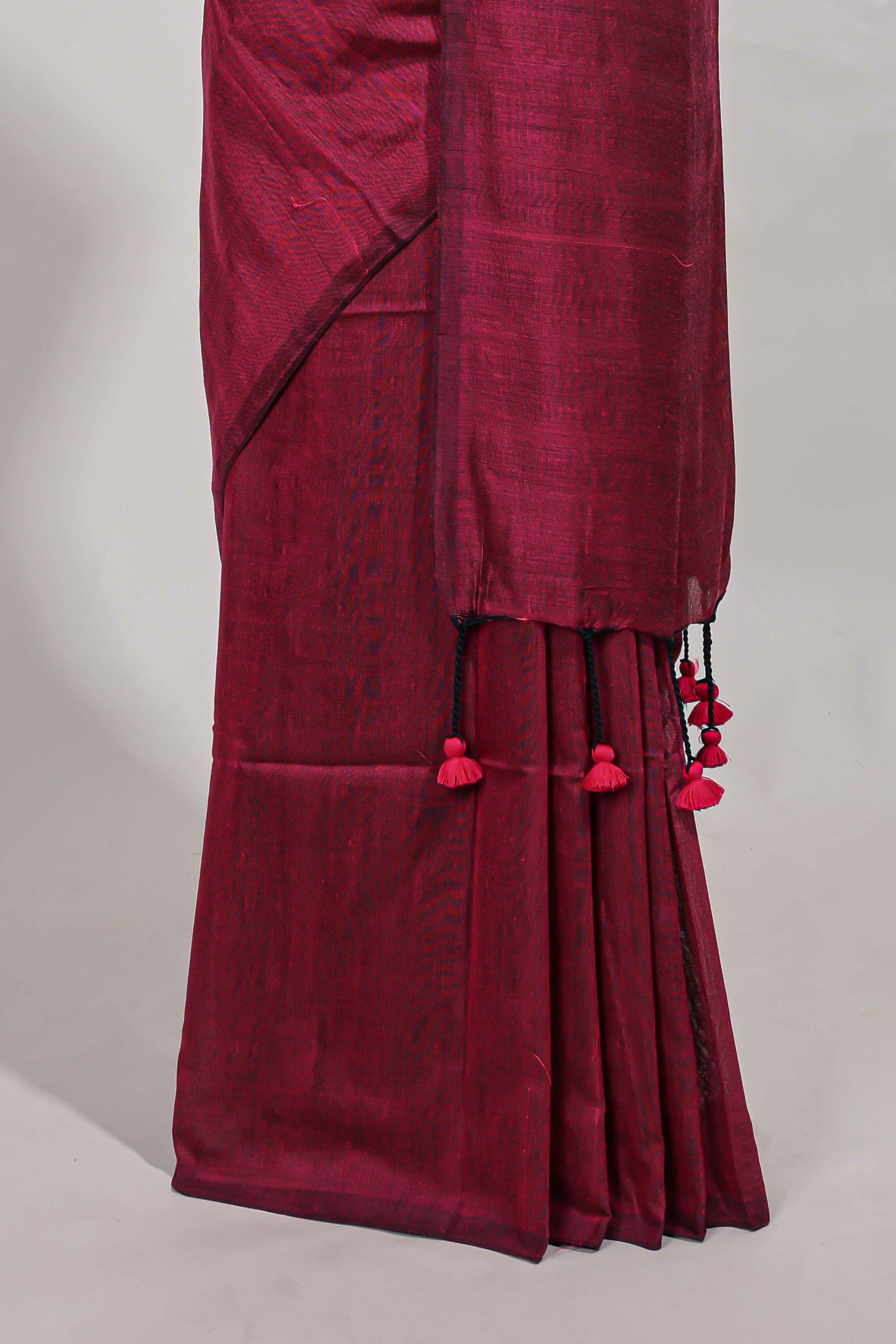 Rani pinkplain south cotton sarees with contrastwarli printed blouse