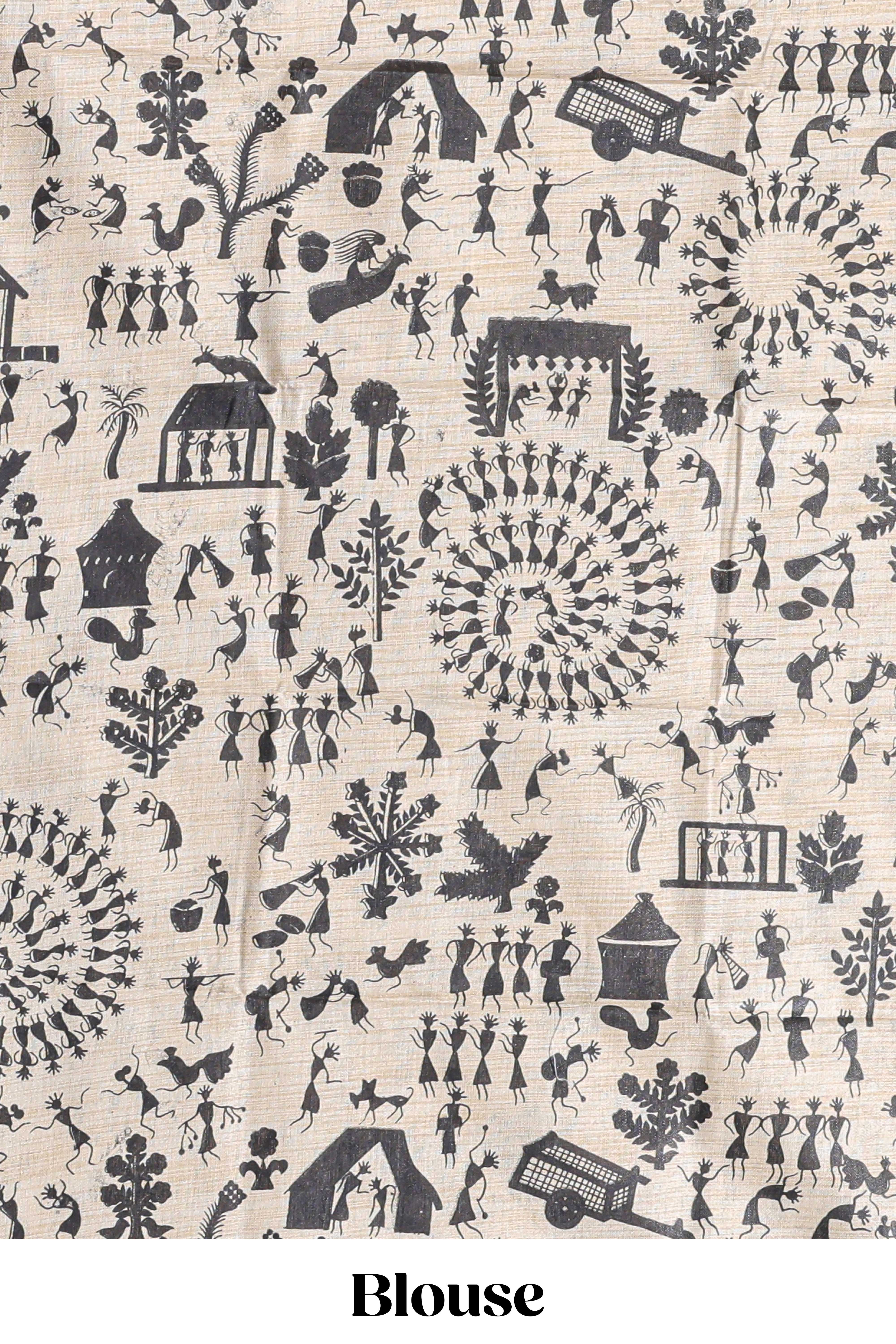 Rani pinkplain south cotton sarees with contrastwarli printed blouse