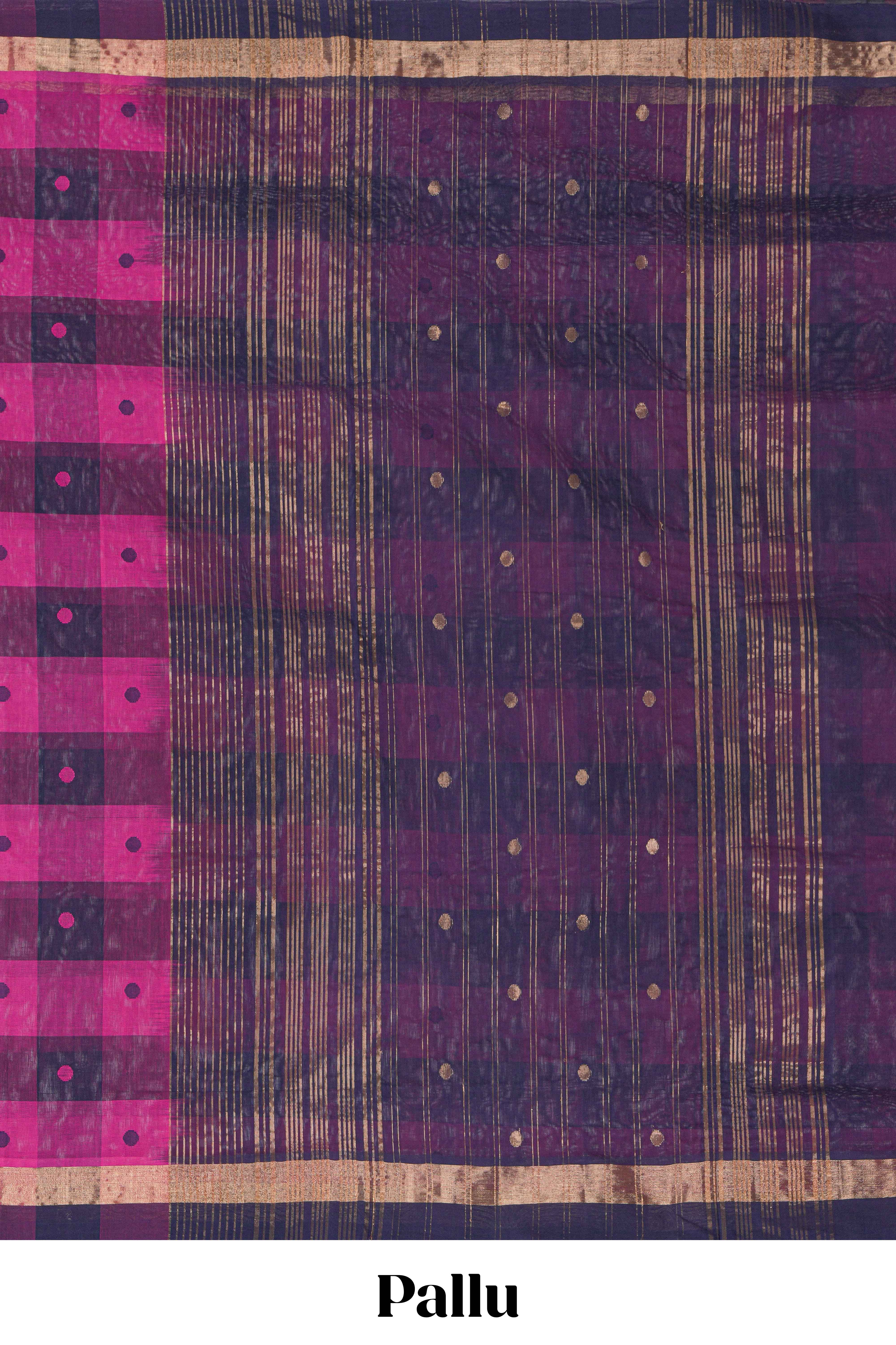 Pink cheked floral motifs design south cotton saree with self zari border and matching pallu