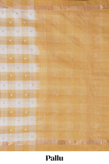 Sandal cheked floral motifs design south cotton saree with self zari border and matching pallu