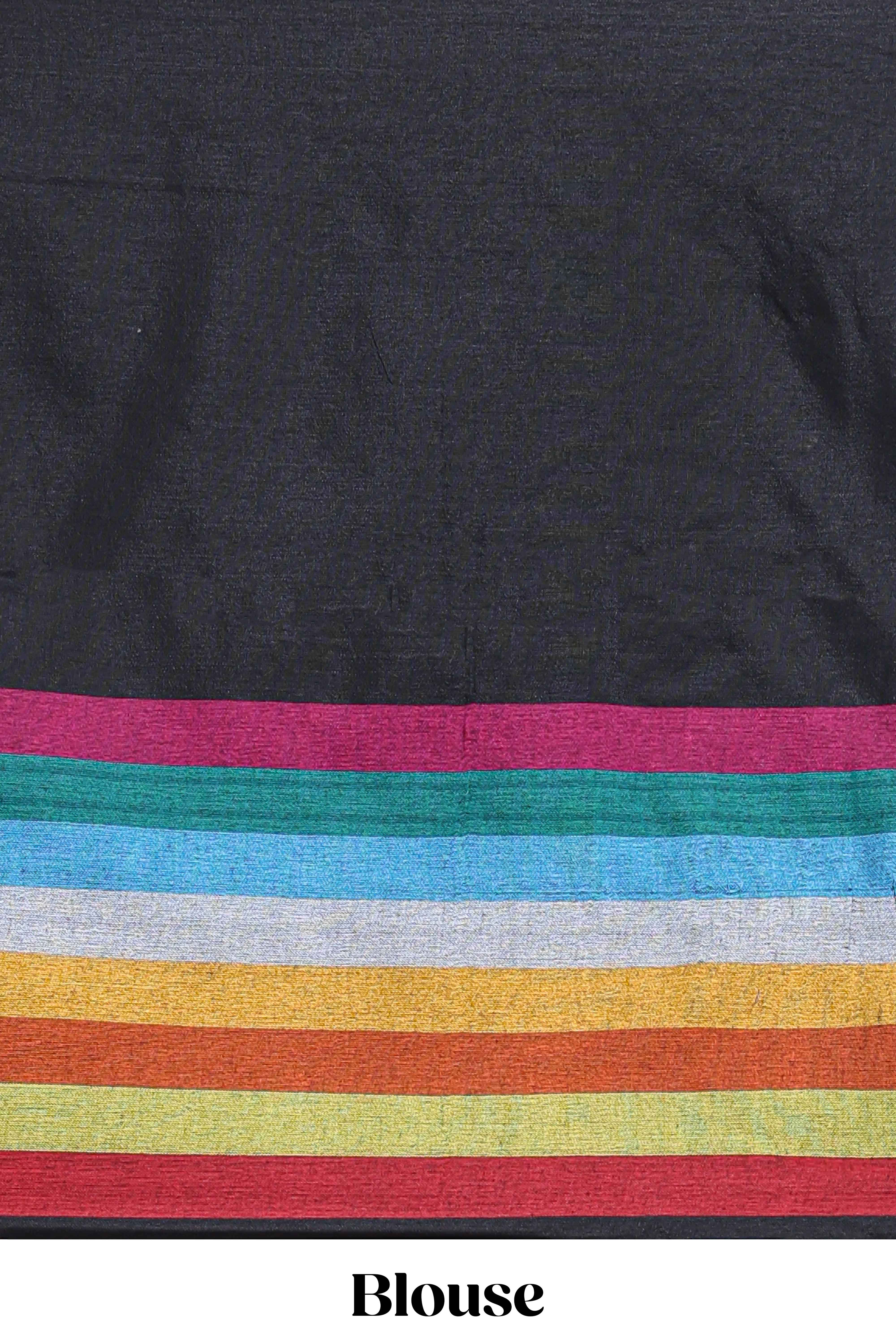 Multi color striped south cotton sarees with contrast border and matching blouse