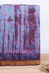 Pale blue with brown floral design shibori print sungudi cotton saree with contrast zari bentex border and pallu