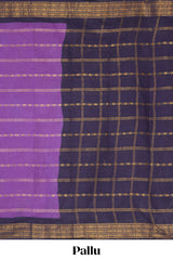 Purple Sungudi cotton saree with gold zari stripe motifs a contrastingzari border checked pallu and contrast blouse