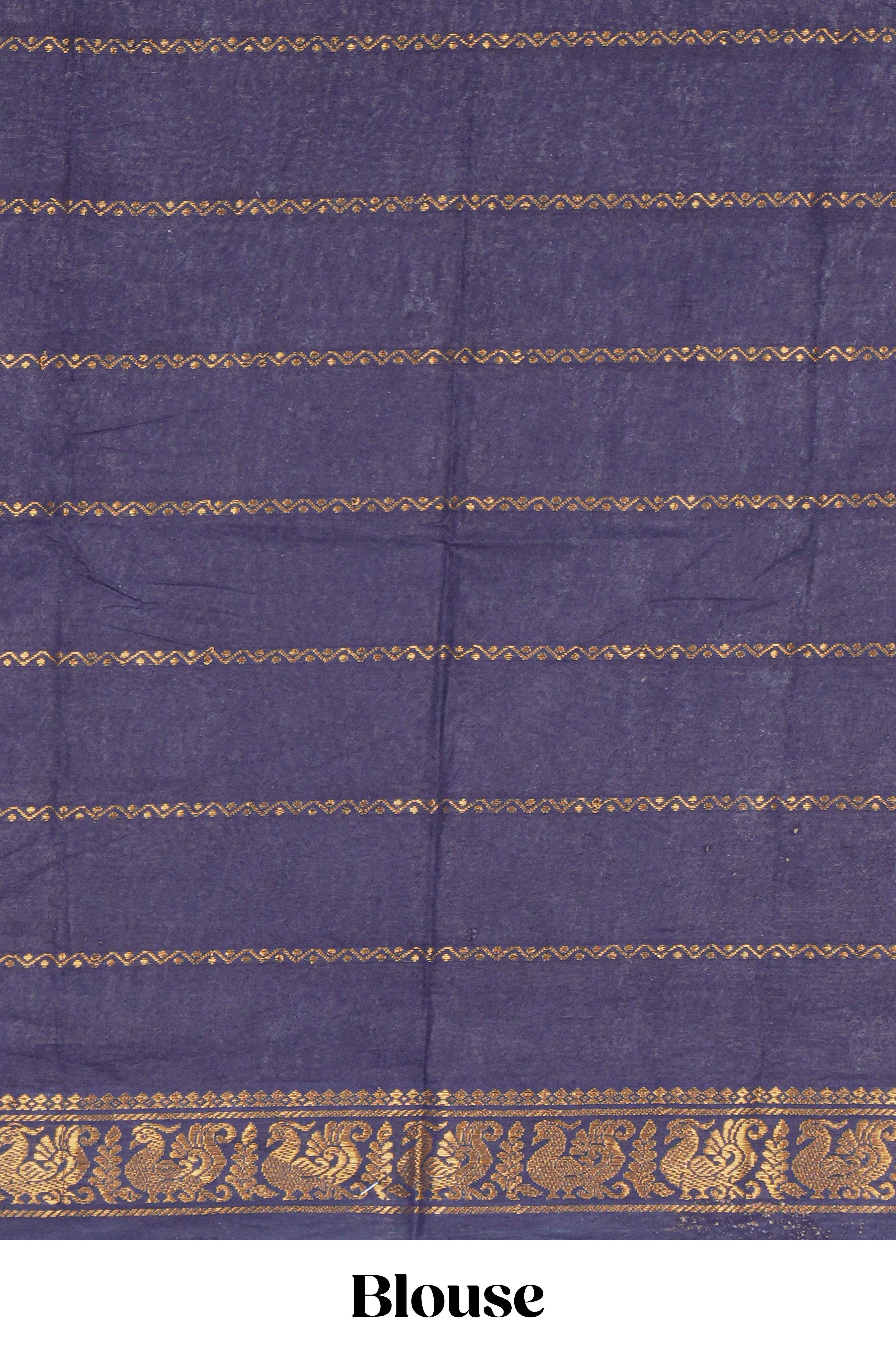 Purple Sungudi cotton saree with gold zari stripe motifs a contrastingzari border checked pallu and contrast blouse