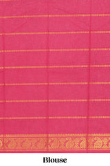 Rama green Sungudi cotton saree with gold zari stripe motifs a contrastingzari border checked pallu and contrast blouse
