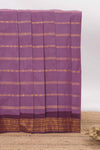 Violet Sungudi cotton saree with gold zari stripe motifs a contrastingzari border checked pallu and contrast blouse