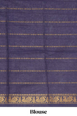 Blue Sungudi cotton saree with gold zari stripe motifs a contrastingzari border checked pallu and contrast blouse