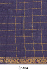 Indigo Blue Sungudi cotton saree with gold zari stripe motifs a contrastingzari border checked pallu and contrast blouse